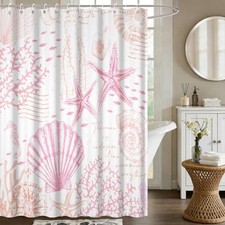 Nautical Coastal Shower Curtain Ocean Beach Theme 72"W x 72"L Pack of 1 Pink