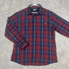 Eddie Bauer Shirt Mens Large Red Blue Plaid Button Up Long Sleeve Outdoor Pocket