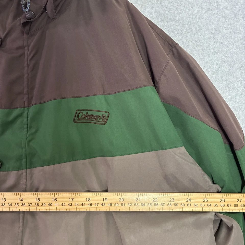 Vintage Coleman Colorblock Hooded Winter Jacket Brown Green XL Zip Pockets - Image 3 of 4