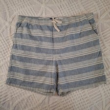 Old Navy Womens XL Blue White Striped Linen Blend Jogger Shorts Elastic Waist