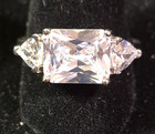 White Gold Plated 3-Stone emerald Cut Cubic Zirconia  Cocktail Ring 8.75 — photo 1