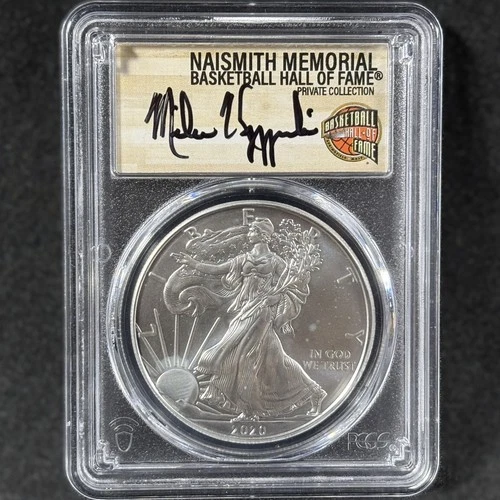 2020 $1 Silver Eagle Coach K Autograph Basketball Hall Of Fame PCGS MS 70 POP 9