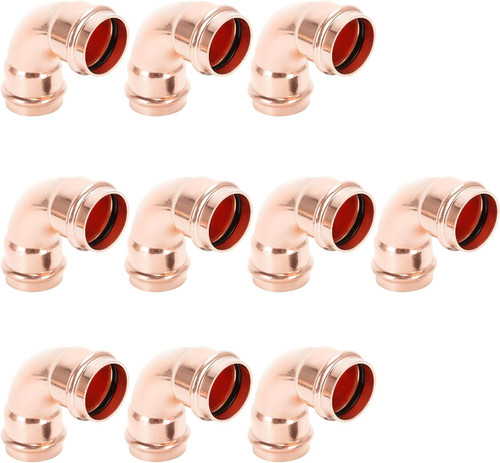 Copper Press Fittings 90 Degree Elbow 1/2 Inch X 1/2 Inch 10 Pack