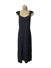 LOFT Outlet Navy Blue Polka Dot Midi Dress with Ruffle Sleeves – Size 10