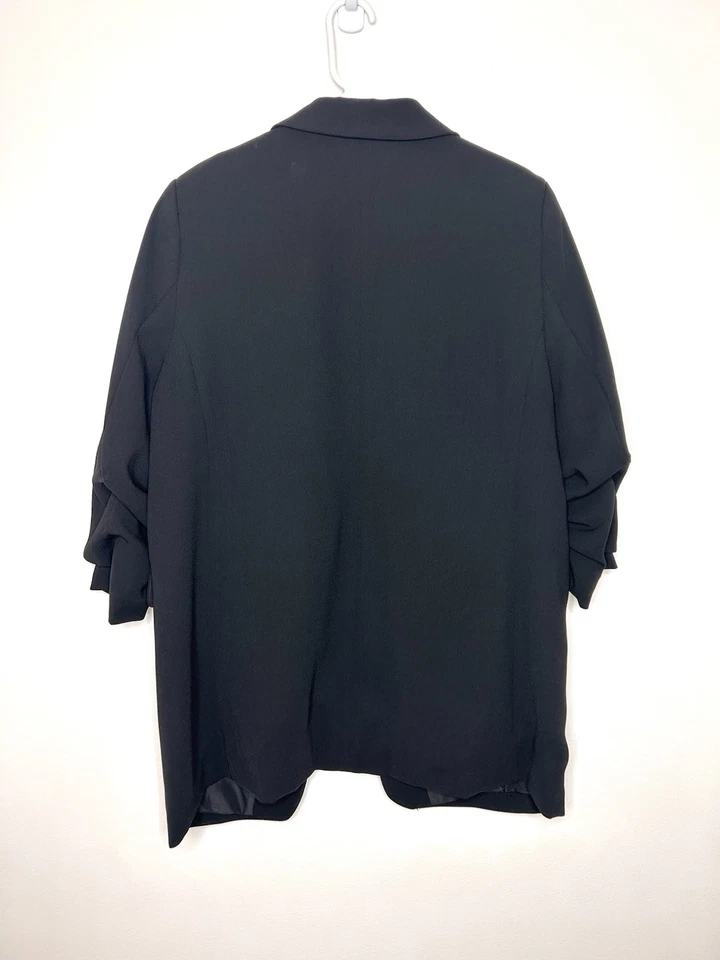 Blazer largo para mujer H&M de un botón XL negro forrado 3/4 mangas acanaladas negocios Foto 2 de 4