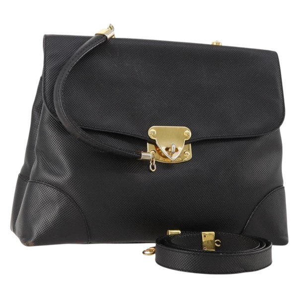 BOTTEGA VENETA Hand Bag Leather Black Gold Auth ti3770