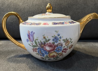 Vintage T Limoges Portugal Teapot Flowers Gold Trim 