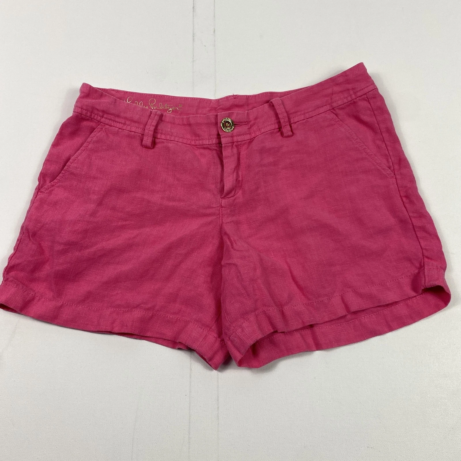 Lilly Pulitzer Shorts Womens 8 Pink The Callia Short Linen Summer Preppy Casual