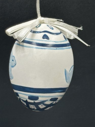 Coniglietto coniglio coniglietto bianco blu uovo vero scavato soffiato vintage dipinto a mano Pasqua - Foto 2 di 12