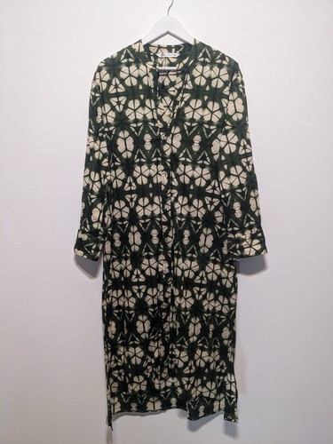 Zara Green Tie Dye Printed Button Front Midi Maxi Tunic Dress Size L Cover Up - Picture 9 of 10