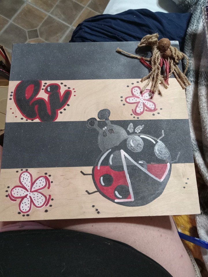 Wood Square Ladybug Sign 13