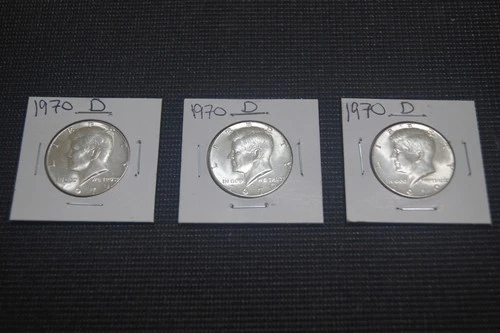 ( 3 ) UNCIRCULATED 40% SILVER 1970 ( D ) JOHN F. KENNEDY HALF DOLLARS FREE SHIP