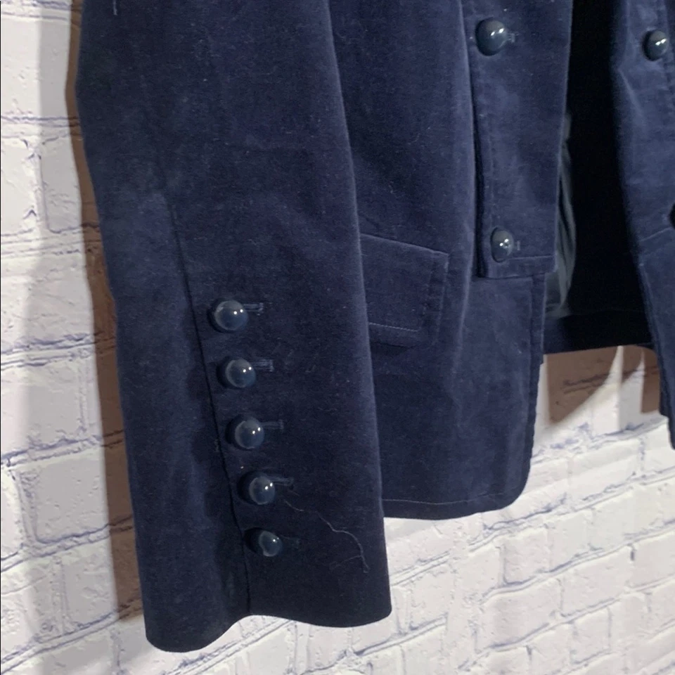 Talbots 女式天鹅绒西装外套海军蓝 8P 码 Corpcore 商务 Whimsigoth Grunge — 第 2/4 张图片