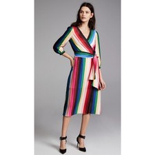Alice + Olivia Dyanna Rainbow Striped Deep V Neck Wrap Dress Size 6