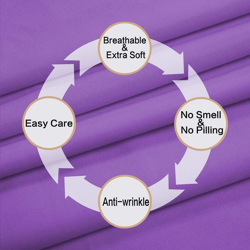 4 Piece Bed Sheet Set (Queen,Violet) 1 Flat Sheet,1 Fitted Sheet and 2