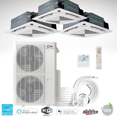 48000 BTU Tri 3 Zone Cassette Mini Split Heat Pump Air Conditioner 12K+18K+24K