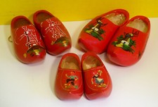 3 Pairs Vintage RED Dutch Wooden Shoes Clogs Holland Windmill St Nicholas lot