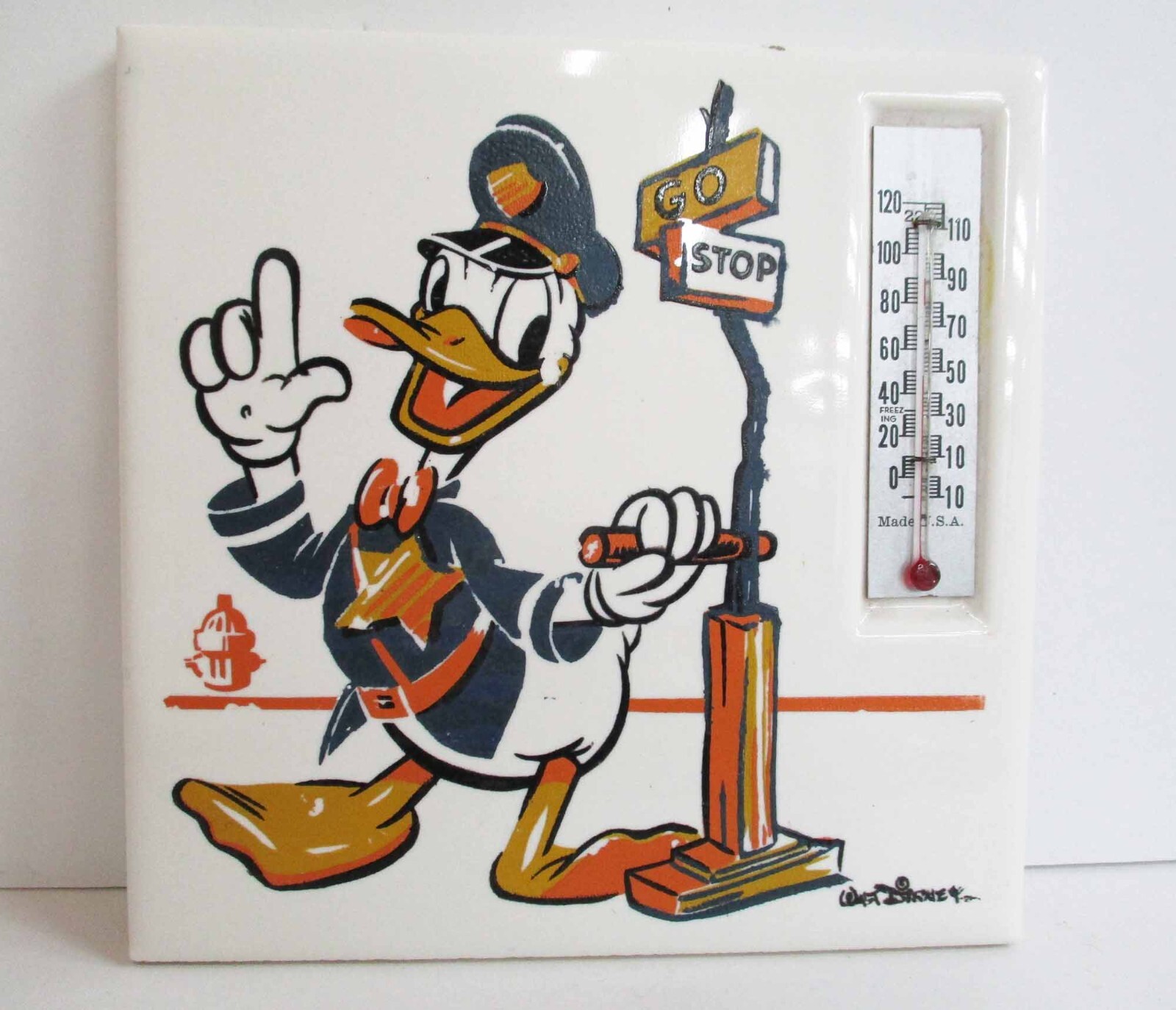 Walt Disney Donald Duck Policeman Kemper Thomas Ceramic Thermometer Tile No 1831