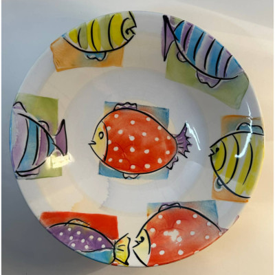 Crate & Barrel Antica Fornace Lagoon Serve 13'' Colorful Fish Serving Bowl Italy