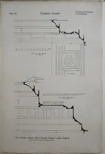 1907 ARCHITECTURE PRINT TWO WOODEN CORNICES ROYAL HOSPITAL CHELSEA LONDON