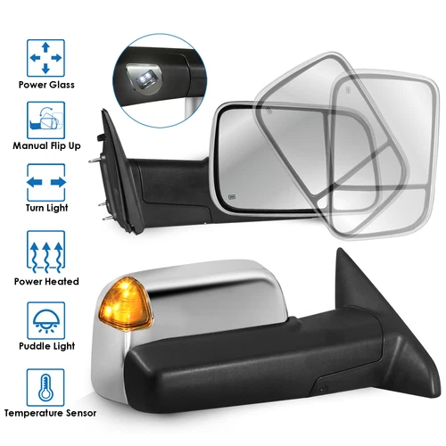 Power Heated Tow Mirrors w/ Temperature Sensor For 09-18 Ram 1500/2500/3500