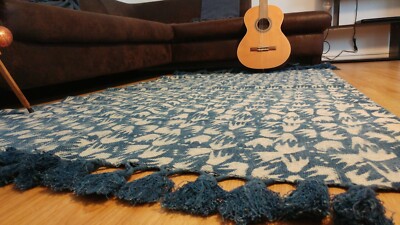 Artisans and Adventurers Indigo Block-printed Indian Rug (4x6 ft ~ 122x183cm)