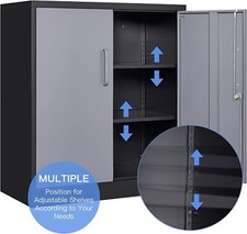 Metal Cabinet 2 Adjustable Shelves with Lock Metal Storage Cabinet with 2 Doors