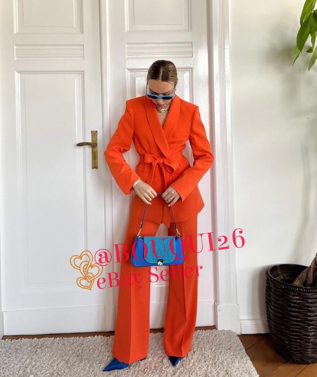 ZARA NEW WOMAN TUXEDO COLLAR BLAZER WITH BELT JACKET ORANGE ZARA NEW WOMAN TUXEDO COLLAR BLAZER WITH BELT JACKET ORANGE