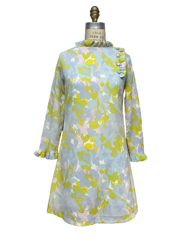 Mini Vestido De Colección Años 60 Mod Pastel Floral Volantes Línea A Scooter Twiggy Crepe Poli S - Imagen 2 de 19