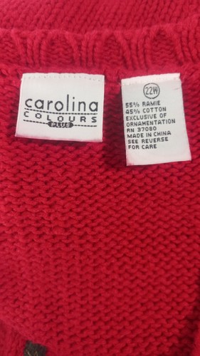 Carolina Colours Plus 22W Christmas Sweater Vest Embroidered Red Bear - Picture 2 of 7