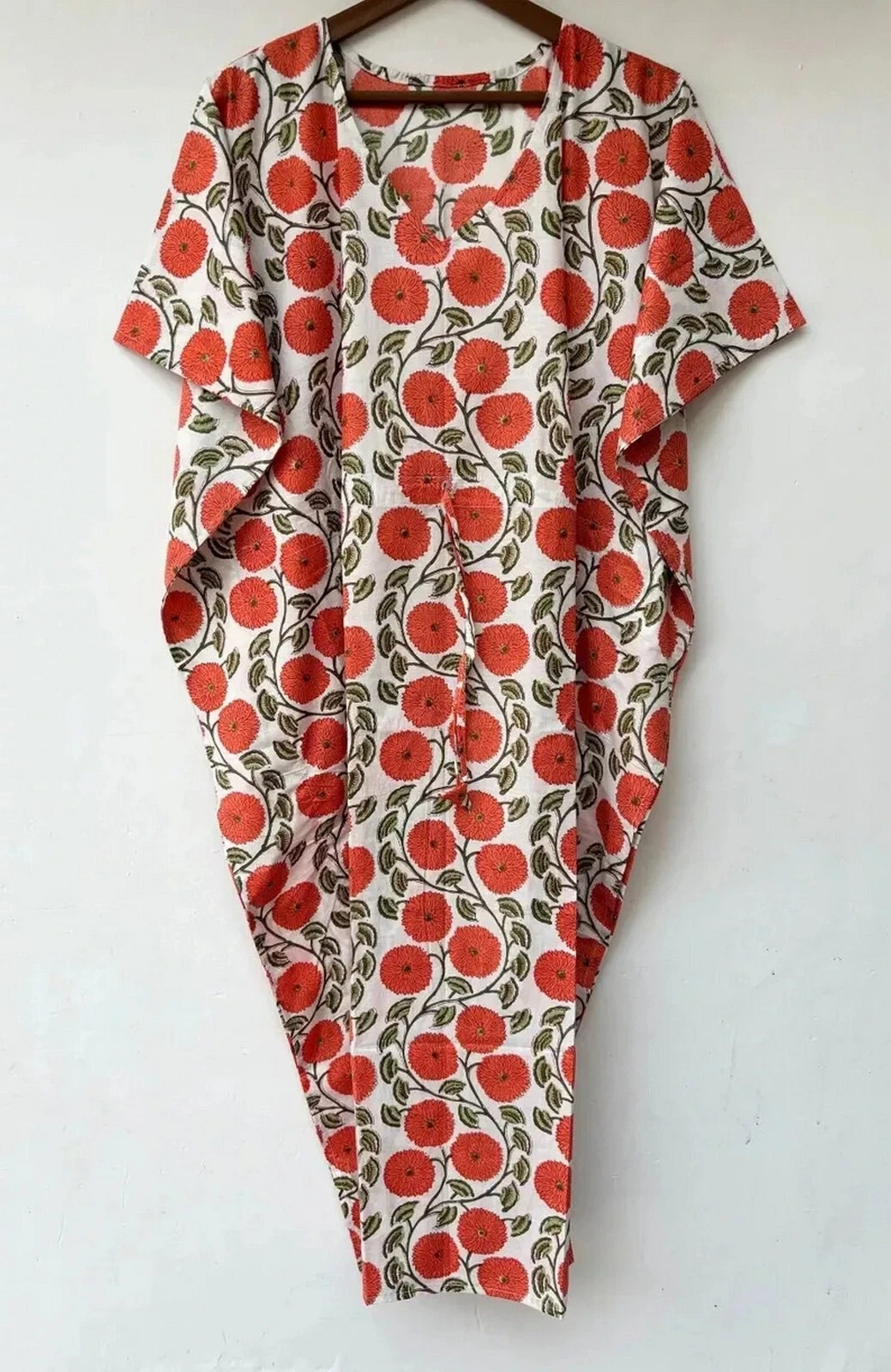 Indian Floral print 100% cotton women wear Casual Hippie Kaftan Long Maxi dress