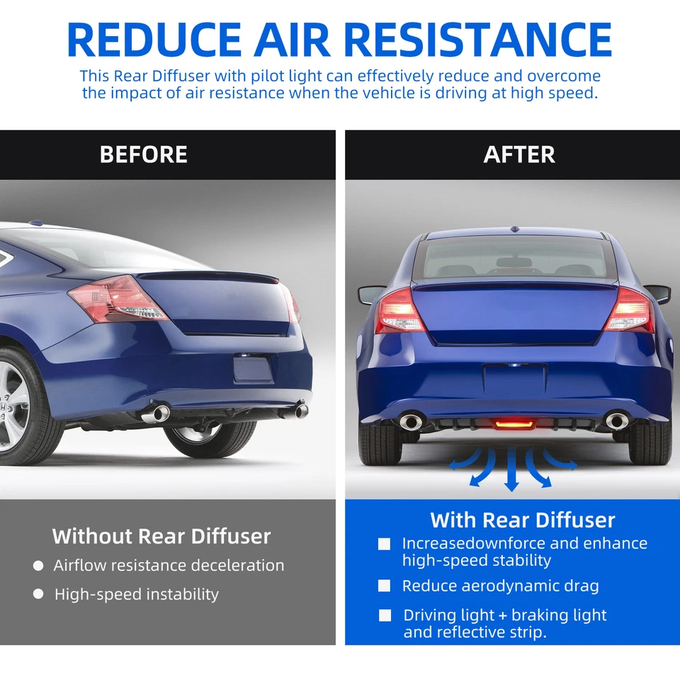 For Lincoln MKZ MKS Carbon Fiber Rear Bumper Diffuser Lip LED Tail Brake Light - Image 4 of 4