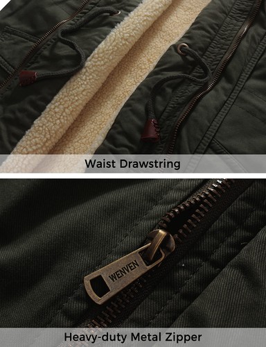 Chaqueta Parka WenVen Para Hombre Invierno Cálida Algodón Ejército Fatiga Abrigo Verde Ejército M - Imagen 6 de 7