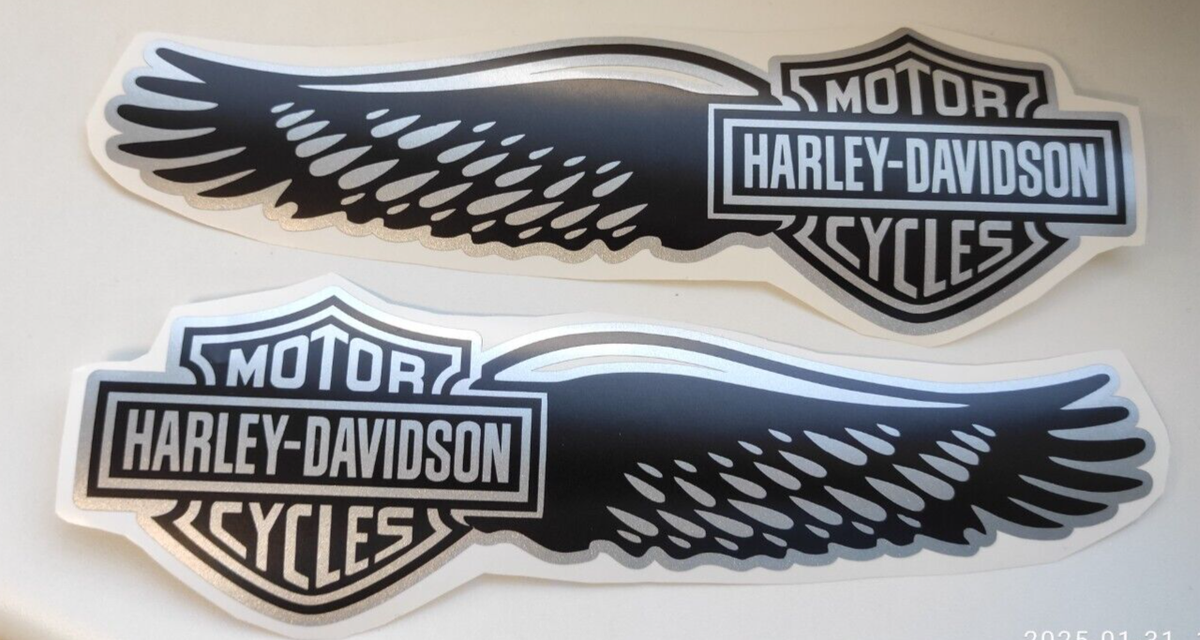 Harley-Davidson エンブレム 2個セット Harley-Davidson black silver wings tank decal stickers kit set of