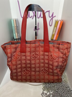 Chanel Red Travel Line Nylon Tote Handbag Gently Loved | eBay