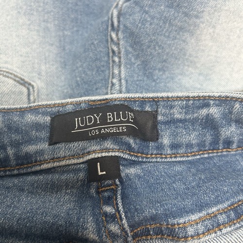 Judy blau zweifarbige Passe hoch geschnitten Bündchen Denim Jeansshorts Größe Large Stil #150143 - Bild 2 von 5