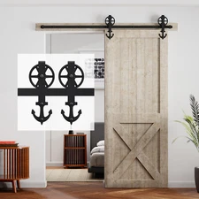 5-15FT Sliding Barn Door Hardware Kit (Big Wheel Roller) for Single/Double Door