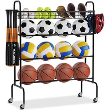 Uimoso 4-Layers Basketball Rack Rolling Shooting Training Stand with Hook Basket