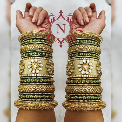 Green and golden heavy work bridal chura, Marwari Rajputi chura, wedding  chura