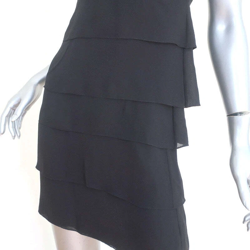Mini Vestido Fendi en Niveles Negro Seda Talla 38 Sin Mangas LBD Foto 3 de 4