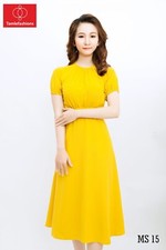 Women’s silk Velvet Nhat Nam Lemon Yellow Mango Dolman Short Sleeves Dress