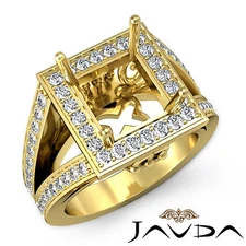 Princess Semi Mount Diamond Engagement Pave Filigree Ring 14k Yellow Gold 1Ctw
