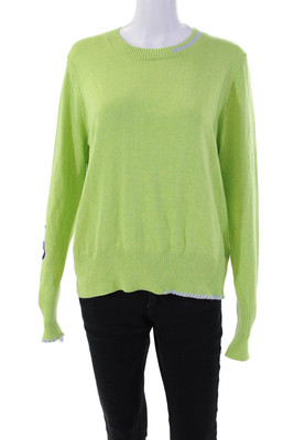 WISPR Womens Pop Pansy Crew Neck Sweater Lime Sherbet Green Cotton Size Large