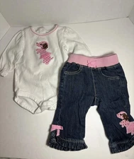 Vtg 2012 Gymboree Girls Sz3-6M POLKA DOT PUPPY L/S Bodysuit Puppy, Jeans READ