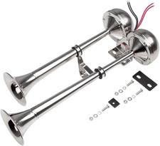 24V Marine Boat Horns,Stainless Steel Dual Trumpet,Electric Horn with Mounting