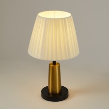 Image of Vintage Table Lamp with Cream Pleated Shade Bedside Desk Night Light Home Decor