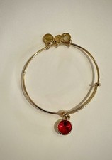 Alex and Ani Gold Tone Birthstone Red Crystal Charm Expandable Bangle Bracelet