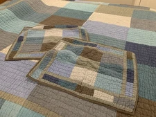 The Company Store King Quilt 2 Std Shams Blue Patchwork 3 Piece Set Reversible