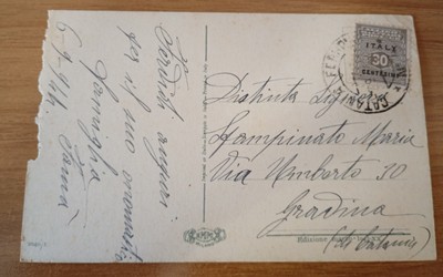 POSTCARD CATANIA 30 Cent. AMGOT SICILY 6/9/1944 FOR GRAVINA DI CATANIA