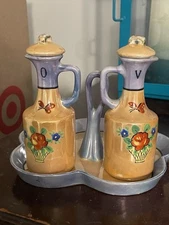 Lusterware Hand Painted Oil & Vinegar Cruets With Tray Made In Japan RARE 